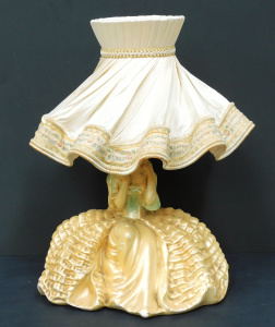Lot 85 - Plaster figural lamp depicting crinoline clad mother and child - 44cm H