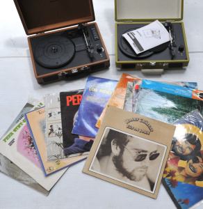 Lot 87 - 2 x Portable Bauhn & Crosby Vinyl Record Players & Assorted Vin