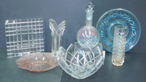Lot 148 - Group of Modernist glass inc Krosno iridescent swirl decanter (25cm H)