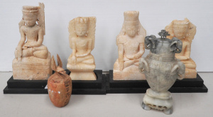 Lot 169 - Group of craved items inc 4 SE Asian figural stone candlesticks, Chine
