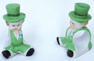 Lot 171 - Pair vintage c1930s Japanese novelty Figural Napkin Rings - Men in Gre