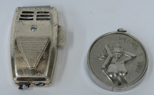 Lot 179 - 2 x vintage Novelty Fuel Cigarette Lighters - Round 'Heads I win, Tail