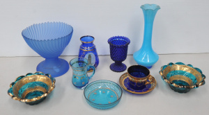 Lot 190 - Group lot Vintage Blue glass inc Bohemian cobalt & gilt Cup &