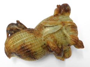 Lot 200 - Vintage heavy Carved Oriental Soapstone Lidded Container - Peanut with