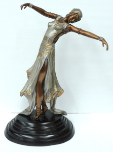 Lot 203 - Chiparus style painted bronze statue of a 1920s flapper girl dancing -