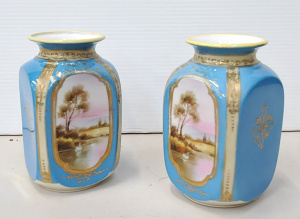 Lot 214 - Pair Vintage c1900 Noritake Japanese Porcelain Vases - Handprinted Lak