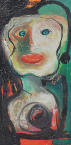 Anne Marie Hall (1945 - ) Large framed Oil Painting - Female figure, Green - Uns