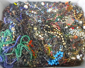 Box Lot of approx 75 Kg of assorted beads, Rosaries, necklaces, Religious Medal