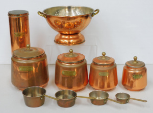 Group Vintage Copper & Brass Kitchenalia inc Set of 5 Copper Graduating Kitc