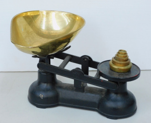 Vintage English Salter Scales with Brass Pan & Weights