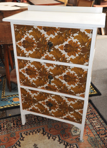 Lot 4 - Vintage Blouse Chest - White painted Frame w Retro 1970s Wallpaper cover