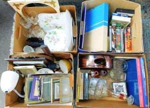 Lot 35 - Large mixed lot of 4 boxes inc picture frames, lamp, Doulton Lambeth in