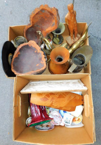 Lot 50 - Large mixed lot of 2 boxes inc collection of copper and brass ware, Edi