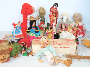 Lot 65 - Box lot of Dolls inc Boxed 1960s Lamont Wilhelmina Marionette by Playcr