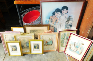 Lot 67 - Group of framed vintage prints and engravings inc Chinese advertising p