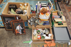 Lot 71 - Group Lot of Mixed Items incl Books, Ceramics, China, Bench Mounted Mea