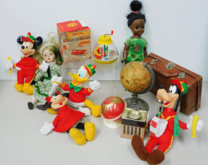 Lot 78 - Box lot Vintage Toys inc Boxed West German Winding Fire Truck Carousel,