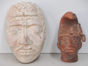 Lot 90 - 2 x Terracotta inc Mayan King Pakal bust 27cm H & Greak Mythology G