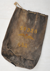 Lot 104 - Vintage canvas draw-string duffle bag with stencilled RAAF Armaments w