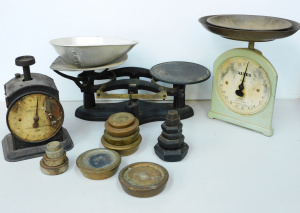 Lot 108 - 3 x Vintage Scales plus weights inc Salter, Hughes Family scales &