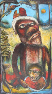 Lot 119 - Douglas Stubbs (1927-2008) Unframed oil on board - Figure with Child i