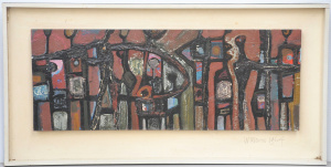 Lot 126 - W Morris (Active c1960s) Framed Modernist Oil Painting - The Crowd - S