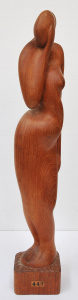 Lot 132 - Mid-century wooden sculpture of a stylised woman, signed WM (artist un