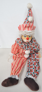 Lot 137 - Vintage Seated Hanging Clown Hand painted ceramic face - soft boy 82cm