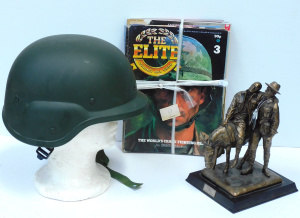 Lot 145 - Replica M88 tactical Army helmet, Silent Soldiers Man with Doney statu