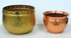 Lot 162 - 2 x Large Vintage Metal Jardinires inc Beaten Brass with Band to rim 2