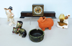 Lot 168 - Group lot Mid Century inc Japanese Rhythm Alarm clock, Ceramic bowl, T