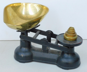 Lot 169 - Vintage English Salter Scales with Brass Pan & Weights