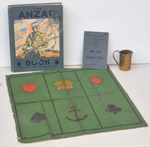 Lot 173 - Grp 2 x Military items -1916 The Anzac Book, sml trench art brass jug,