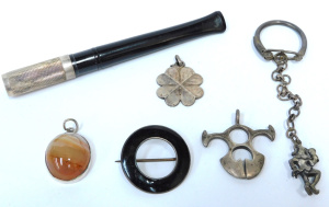 Lot 179 - Small lot - Vintage & Modern Silver - Round Black Enamel Brooch, C