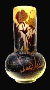 Lot 182 - Emile Galle Art Nouveau glass vase engraved & acid etched with ane