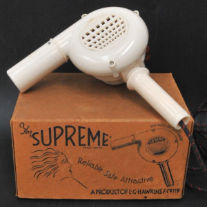 Lot 183 - Boxed 1930s Art Deco Cream Bakelite hair dryer by L G Hawkins & C
