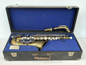 Lot 185 - Vintage brass Alto Saxophone engraved REX with original case, strap et