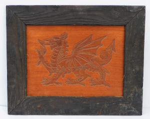 Lot 189 - Framed Vintage pressed Wooden Panel featuring The Welsh Dragon Y Ddrai