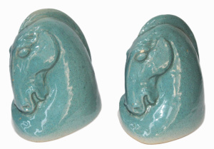 Lot 208 - Pair of mid-century speckled blue glazed, unmarked Australian pottery