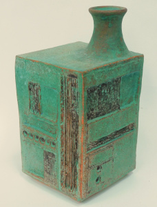 Lot 214 - 1970s Scandinavian modernist pottery Vase - square with off set neck -