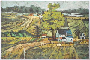 Artist Unknown (H Ronald) Large unframed Oil Paining - Country Landscape - Signe