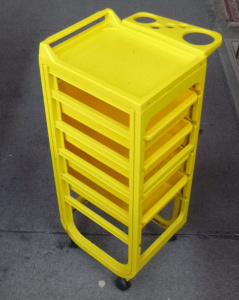 Lot 2 - Retro Italian Zucchelli Yellow plastic mobile 5 drawer Trolley (1 draw m