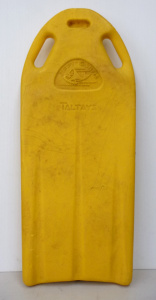 Lot 14 - Vintage Toltoys Zippy-Surf Yellow Plastic Body Board - Repairs Sighted