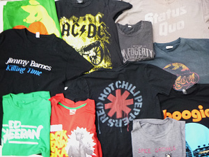 Lot 19 - Group of music merch t-shirts and a boxing kangaroo flag inc John Fogge