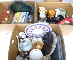 Lot 25 - Large mixed lot of 3 boxes inc various ceramics, Enid Blyton hardcover