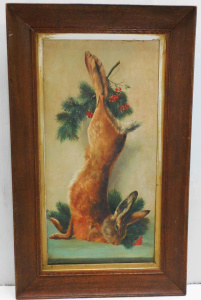 Lot 26 - Artist Unknown Large frame c1900 Oil Painting on Canvas - A Hare &