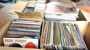 Lot 52 - Very large lot of 4 boxes if vintage vinyl LP records, mixed genres, in