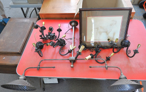 Lot 54 - Lot Vintage style lighting & other incl metal two arm ceiling light