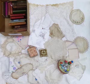Lot 66 - Mixed Box vintage inc Napery - Crocheted & embroidered doyleys, sup