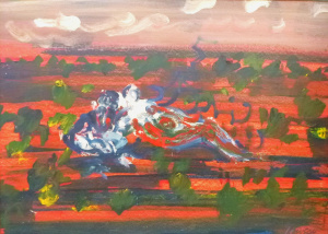 Lot 81 - Bernard Lawson (1909 - 1998) Large Framed Oil Painting - Figures in Red